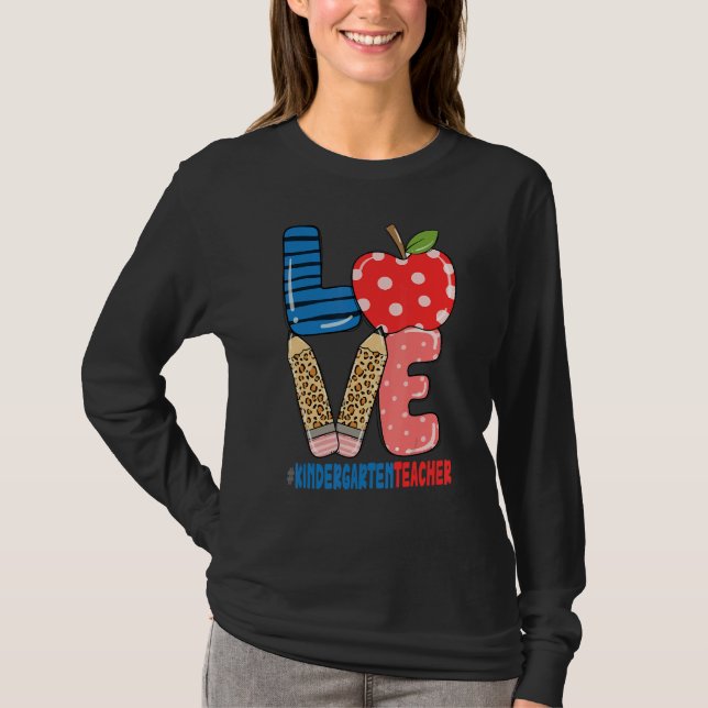 Camiseta School Love Pencil Apple   Kindergarten Teacher (Frente)
