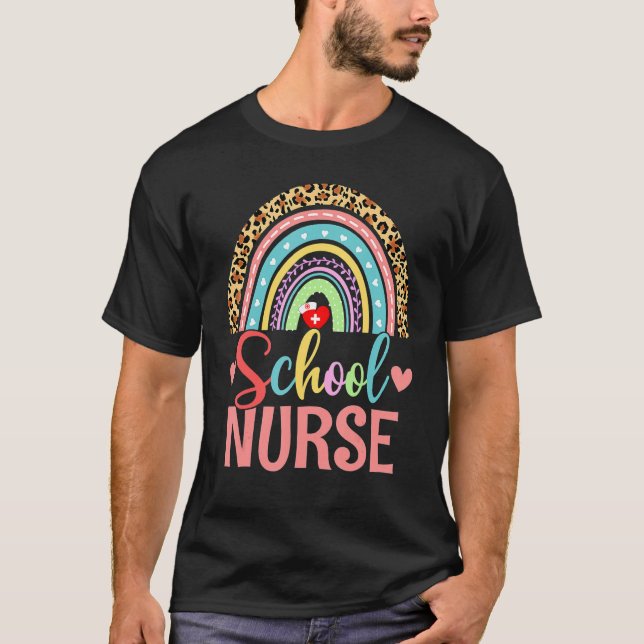 Camiseta School Nurse Boho Rainbow Leopard Nurse Week 2022  (Frente)