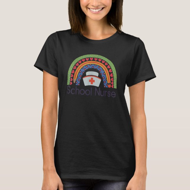 Camiseta School Nurse Rainbow Heart Cute Future School Nurs (Frente)