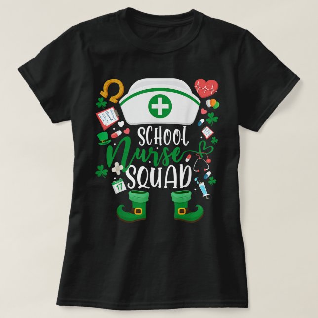 Camiseta School Nurse Squad Irish Shamrock Tee Nurse St Pat (Frente do Design)