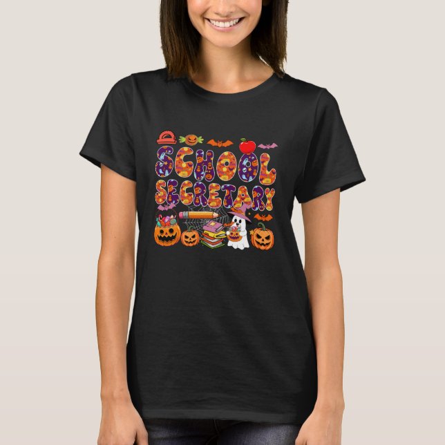 Camiseta School Secretary Halloween Boo Carved Pumpkins Job (Frente)