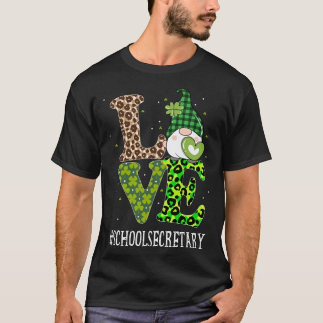 Camiseta School Secretary Love St Patricks Day Gnome Leopar (Frente)