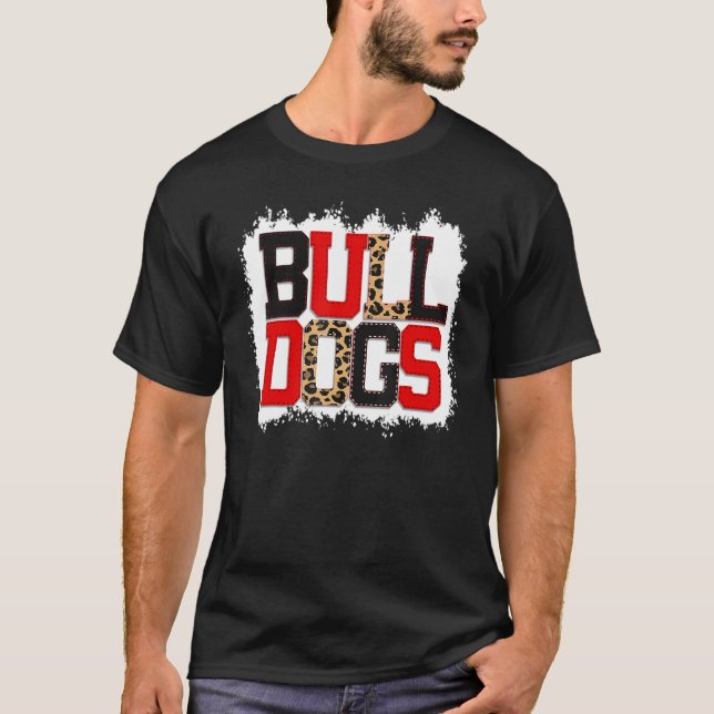 Camiseta School Spirit Mascot Bulldogs Leopard Print Teache (Frente)