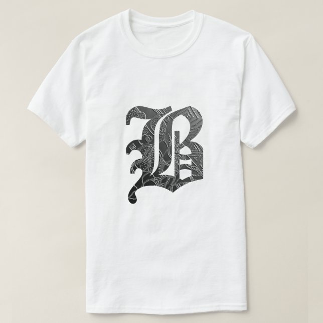 Camiseta Schwarze Buchstabe "B" im gotischen Stil (Frente do Design)