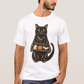 Camiseta Schwarze Katze mit Halloween-Keksen