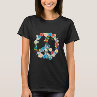 Camiseta Schwarzes T-Shirt mit buntem Blüten-Peace-Zeichen