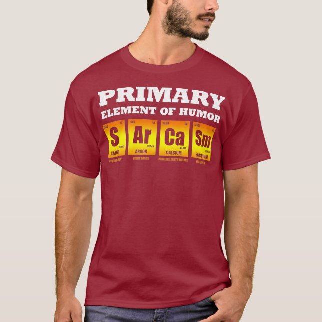 Camiseta Science Sarcasm S Ar Ca Sm Elementos Primários de (Frente)