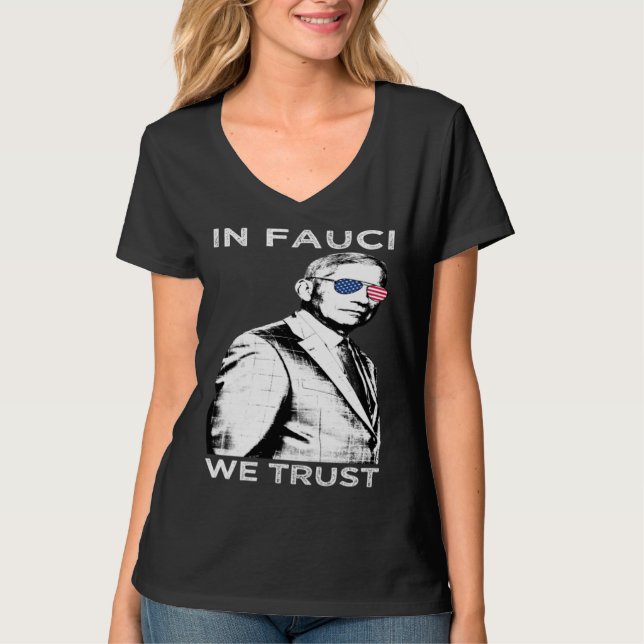 Camiseta Science  Sunglasses Amercian flag  In Fauci We Tru (Frente)
