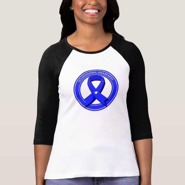 Camiseta Scleroderma Sensibilização Blue Fita Coração Branc (Frente)