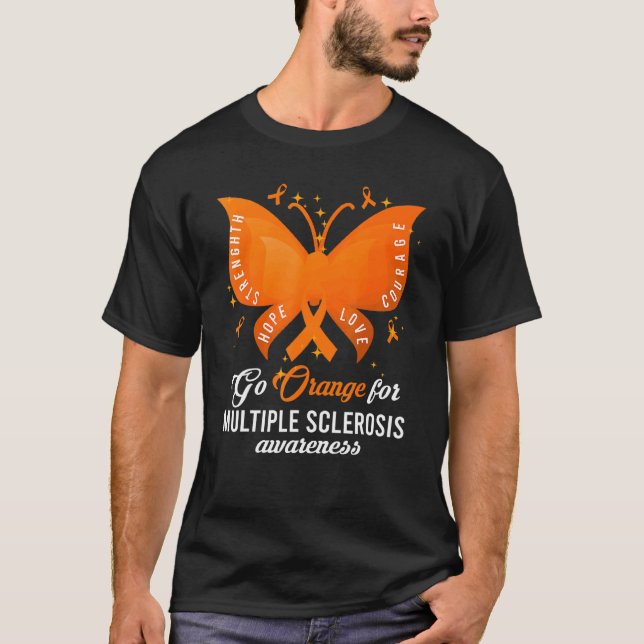 Camiseta Sclerose Múltipla Laranja Sensibilização Sra. Butt (Frente)