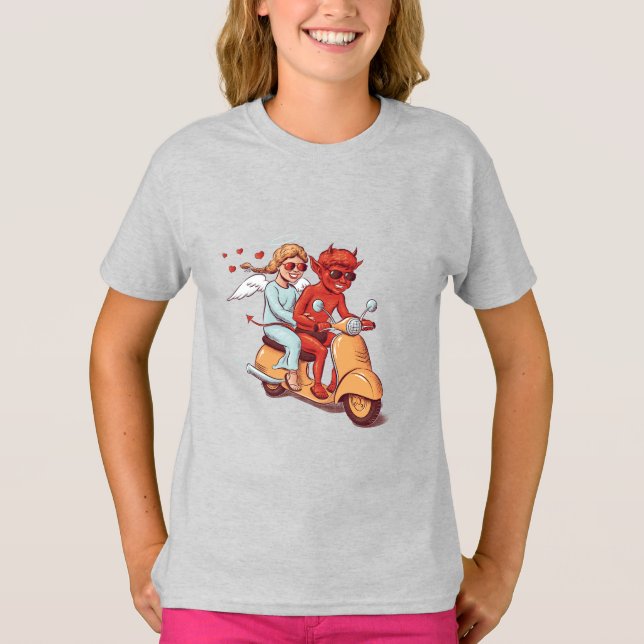 Camiseta Scooter Love – Devil & Angel Kids (Frente)