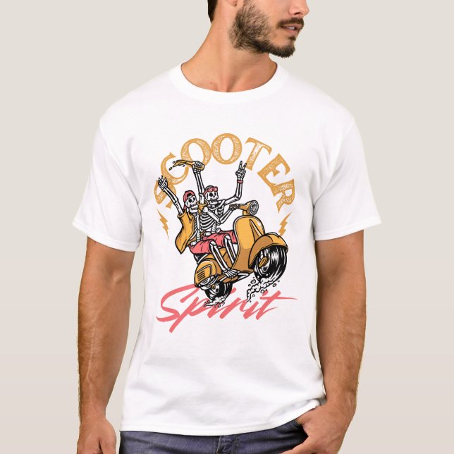 Camiseta Scooter Spirit – Retro Skeleton Rider Design (Frente)