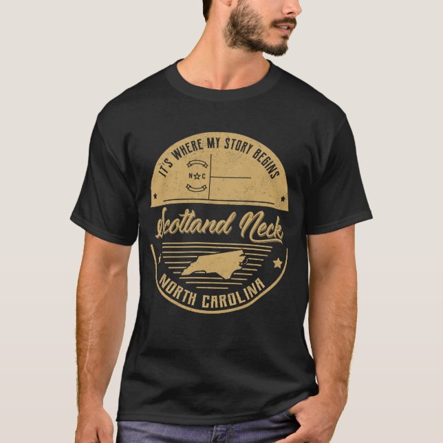Camiseta Scotland Neck North Carolina É onde a minha histór (Frente)