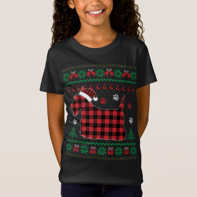 Camiseta Scottie Dog Christmas Pajama Red Xadrez Ug Escocês (Frente)