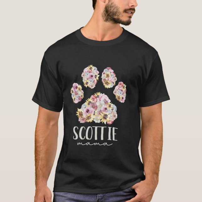 Camiseta Scottie Mama Floral Dog Paw Scottish Terrier Mãe (Frente)