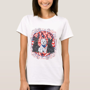 Camiseta Scotties e uma bandeira americana Westie