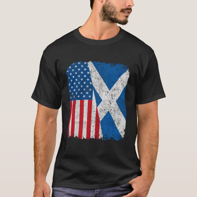 Camiseta Scottish American Flag Half USA Scotland Root Prou (Frente)