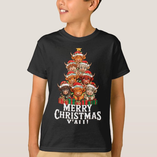 Camiseta Scottish Highland Cow Christmas Tree Funny Cow Lov (Frente)
