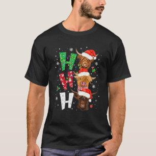 Camiseta Scottish Highland Cow Impressão Ho Ho Ho Christmas