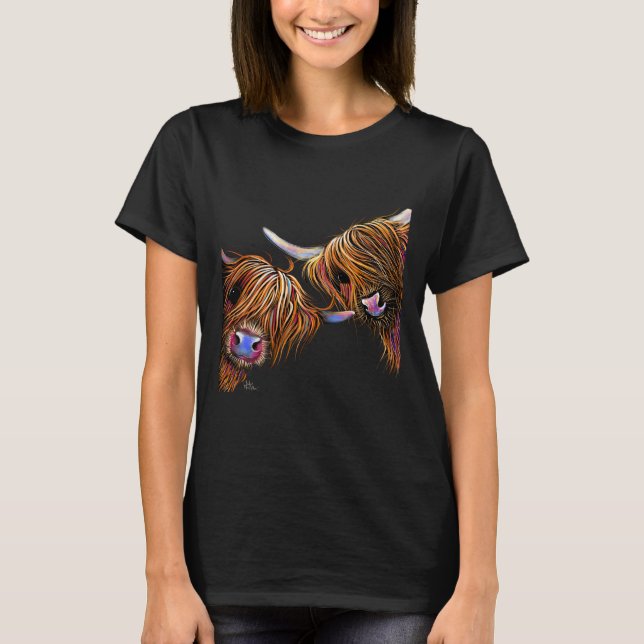 Camiseta Scottish Highland Cow ‘ S&N’ por Shirley MacArthur (Frente)