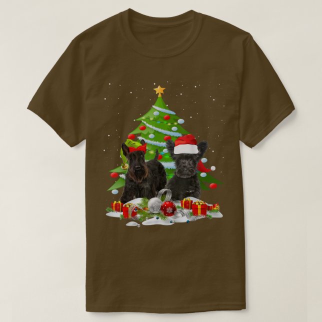 Camiseta Scottish Terrier Christmas Tree Lights Funny Dog X (Frente do Design)