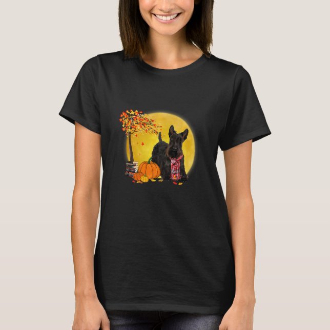 Camiseta Scottish Terrier Dog Leaf Fall Hello Autumn (Frente)