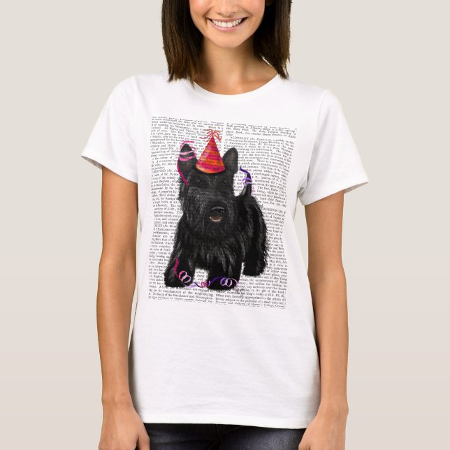 Camiseta Scottish Terrier e Party Hat (Frente)