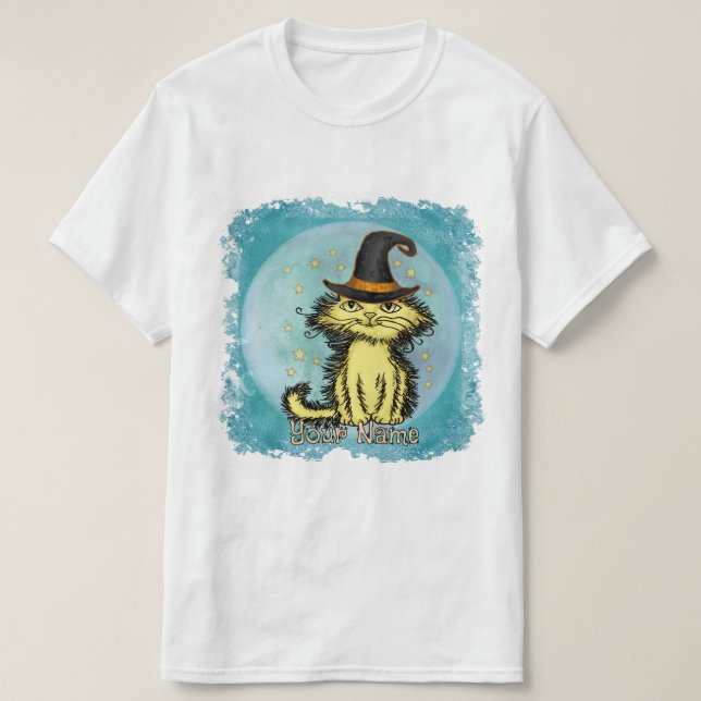 Camiseta Scraggles Yellow Cat Witch (Frente do Design)