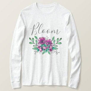 Camiseta Script bonito de Bloqueio de Buquê Floral Roxo