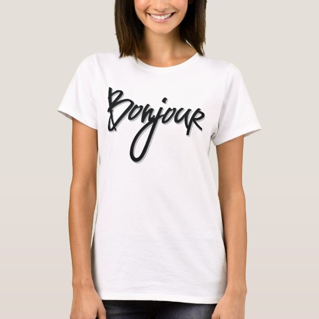 Camiseta Script Bonjour (Decorativo Preto) (Frente)