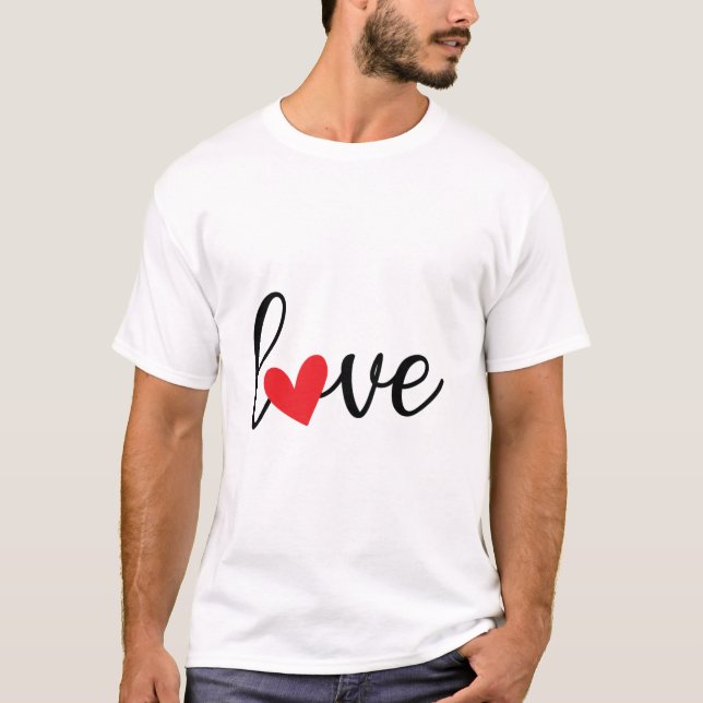 Camiseta Script de Amor Simples com ícone Coração Vermelho (Frente)