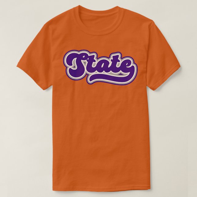 Camiseta Script de Estado Retroativo Kansas Purple Orud (Frente do Design)