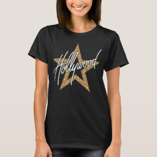 Camiseta Script de Mão Branca de Hollywood com Estrela