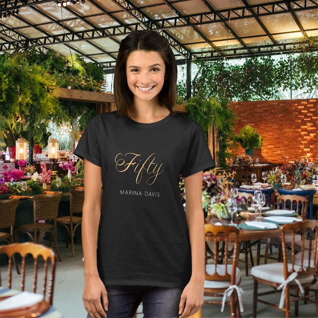 Camiseta Script de nome de ouro preto 50.o aniversário (Criador carregado)