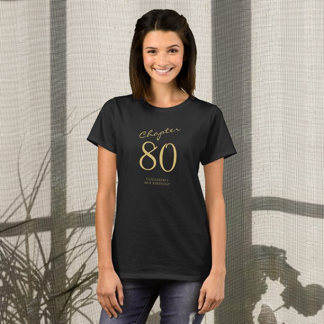 Camiseta Script Dourado de Festa de aniversário preto (Criador carregado)
