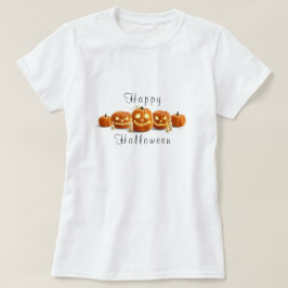 Camiseta Script "Feliz Halloween" Escreveu Velas de Pumpkin