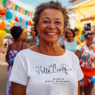 Camiseta Script Olá Noventa Minimalista Aniversário de 90 a