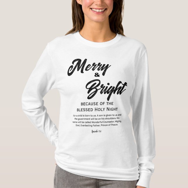 Camiseta Script preto de Natal feliz e Brilho (Frente)