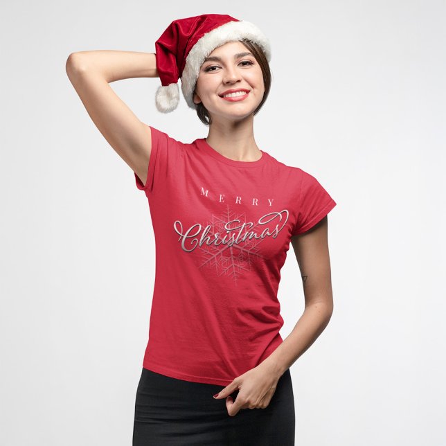 Camiseta Script Simples de Feliz Natal  (Merry Christmas custom womens t shirt. )