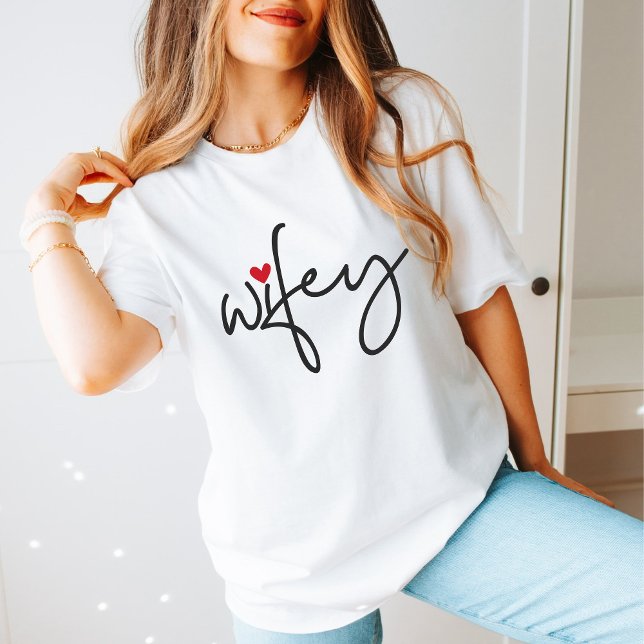 Camiseta Script simples Recem casados Wifey Modern Elegant (Criador carregado)