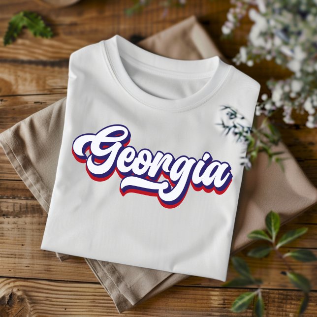 Camiseta Script T-Shirt de Imagem Vermelha e Azul Georgia W (Criador carregado)