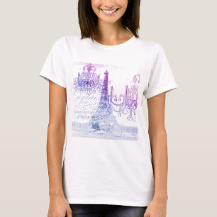 Camiseta scripts chandelier paris eiffel torre púrpura