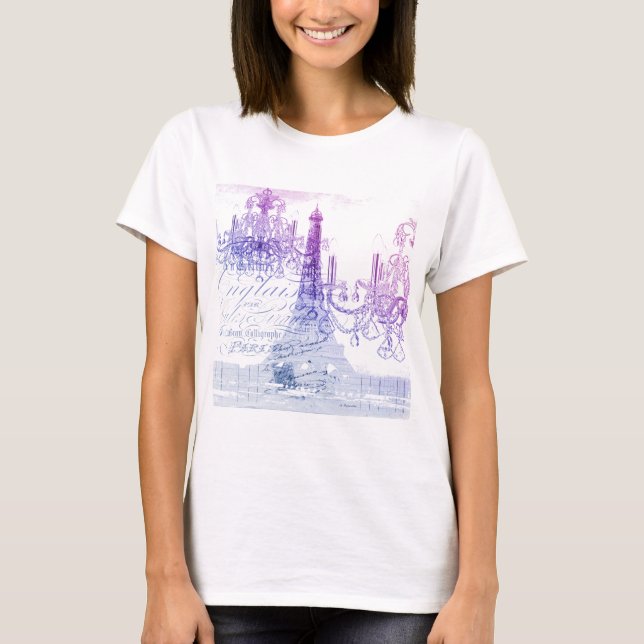 Camiseta scripts chandelier paris eiffel torre púrpura (Frente)