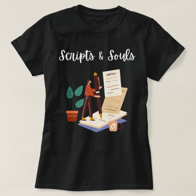 Camiseta "Scripts e Almas" para psicólogos (Frente do Design)