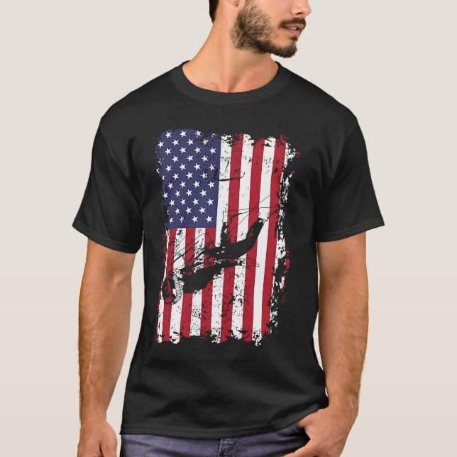 Camiseta Scuba Diving USA Flag Diver Freediving (Frente)