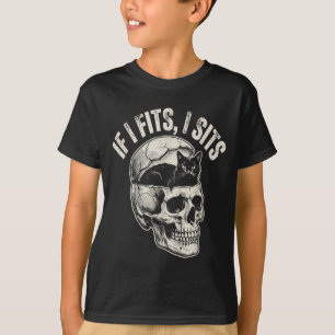 Camiseta Se Cabe Eu Sento Caveira de Gato Meme Humor Gótico