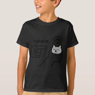 Camiseta Se Comporte Sem Desenho de Cartoon de Meme de Gato