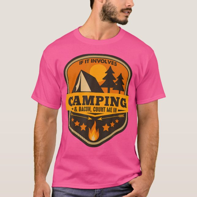 Camiseta Se Envolver Acampar Bacon Conte-Me (Frente)