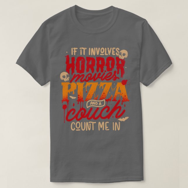 Camiseta Se Envolver Pizza De Horror E Um Couch Conte-Me (Frente do Design)