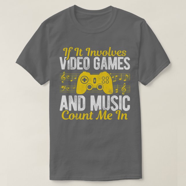 Camiseta Se Envolver Videos games E Música Conte-Me Em V (Frente do Design)